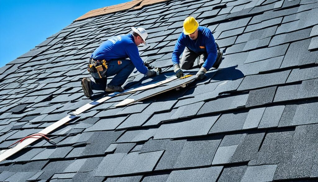 Skilled roofers working on a roof