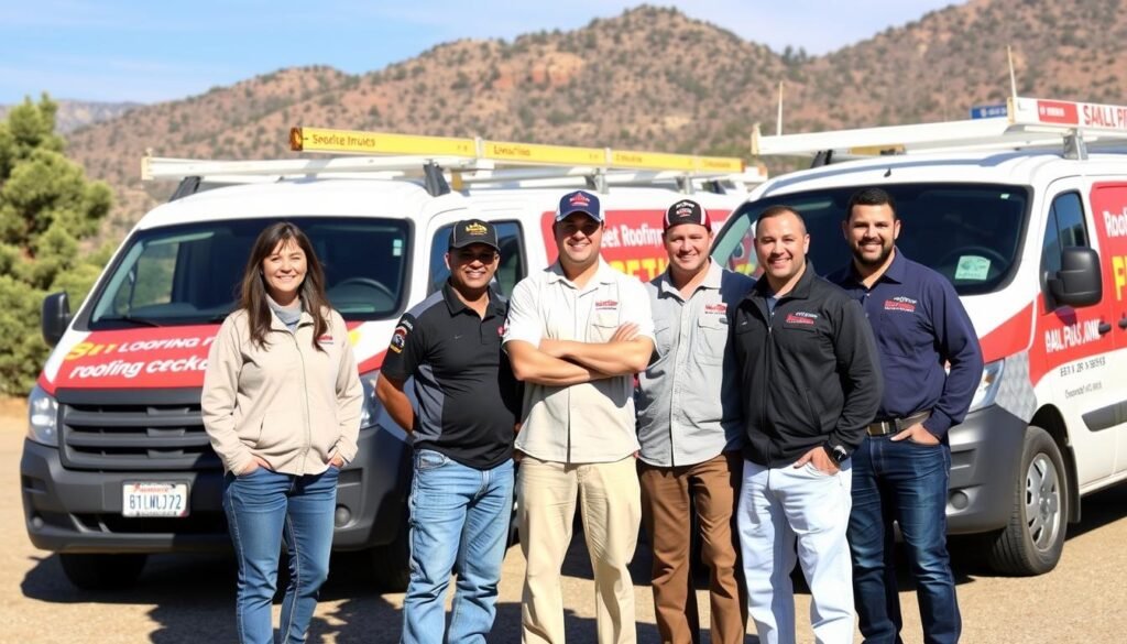 Local Roofer Pros team in Idyllwild CA with their service vehicles and equipment Local Roofer Pros team in Idyllwild CA with their service vehicles and equipment