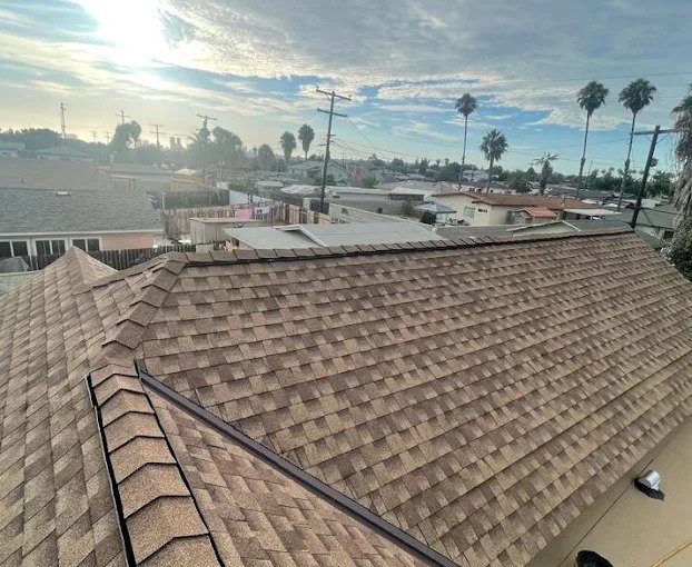 New shingle roof installed on a Yucaipa home with upgraded ventilation and ridge caps.